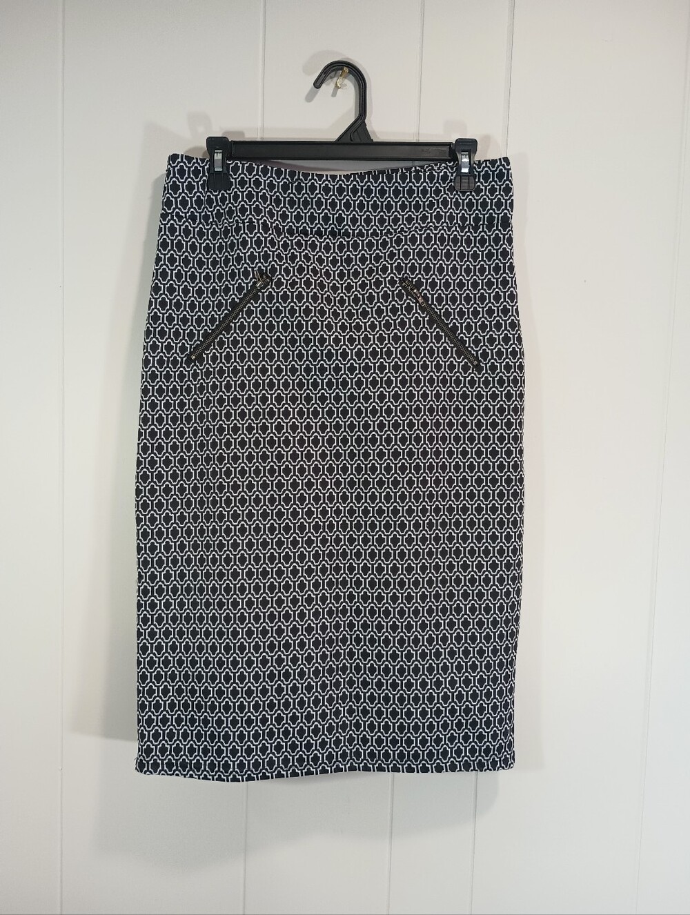 Ashley Blue Black & White Geometric Pencil Skirt